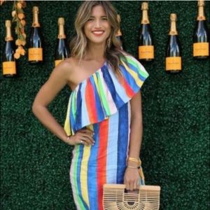 Mara Hoffman Rainbow One Shoulder Ruffled Dress